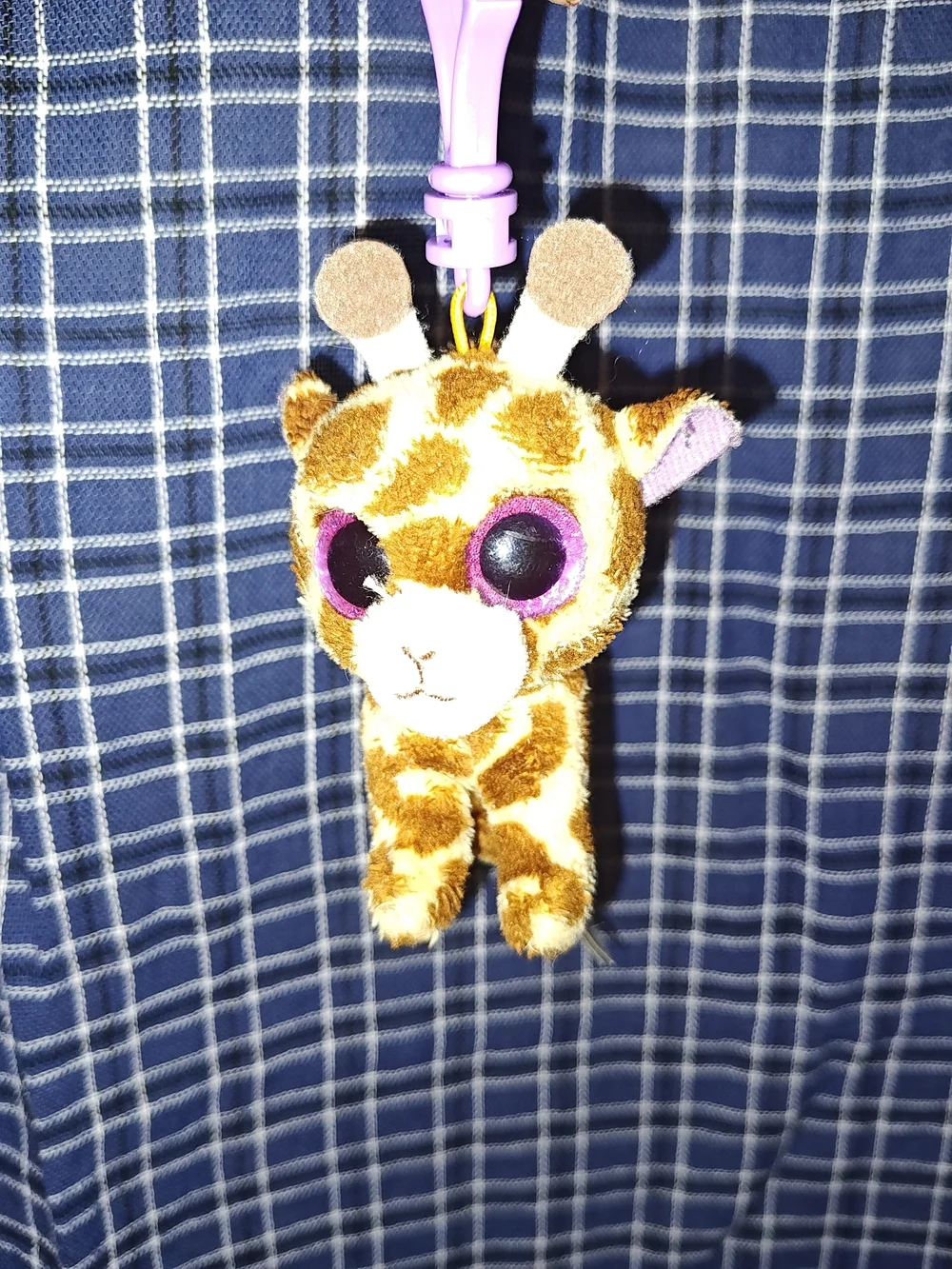 Ty Giraffe Plush Key Clip - Brown, Cream, Purple